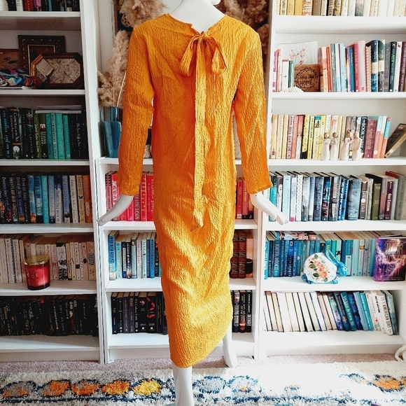 Topshop Premium Plisse Tie Back Orange Yellow Midi Summer Dress P1292 - Picture 7 of 12